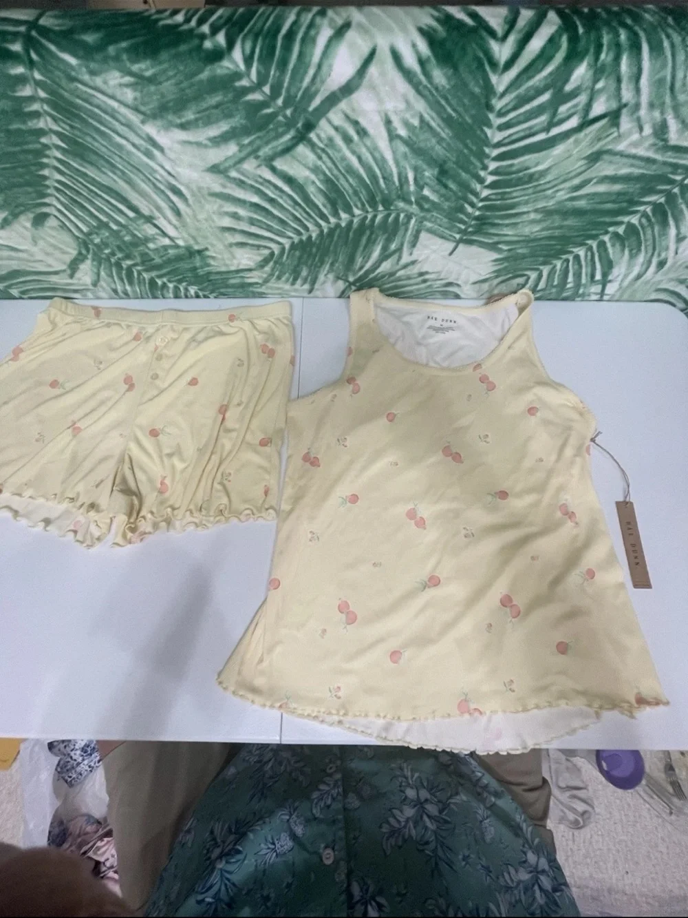 Rae Dunn Pale Yellow Cherry-Print Pajama Tank & Shorts Set